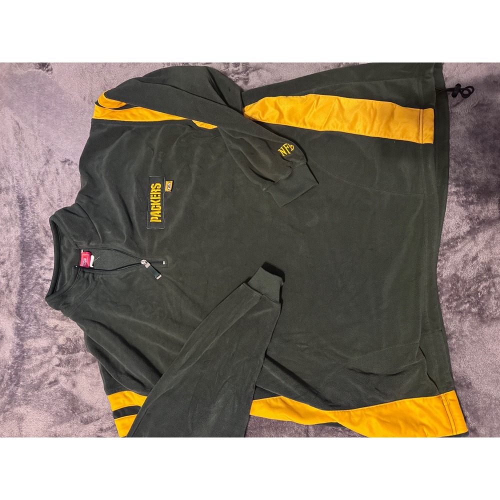 NFL Green Bay Packers Quarter Zip Fleece Pullover Green Gold Mens XL Vintage